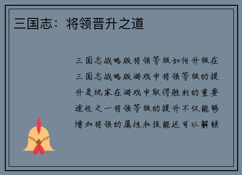 三国志：将领晋升之道