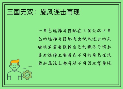 三国无双：旋风连击再现